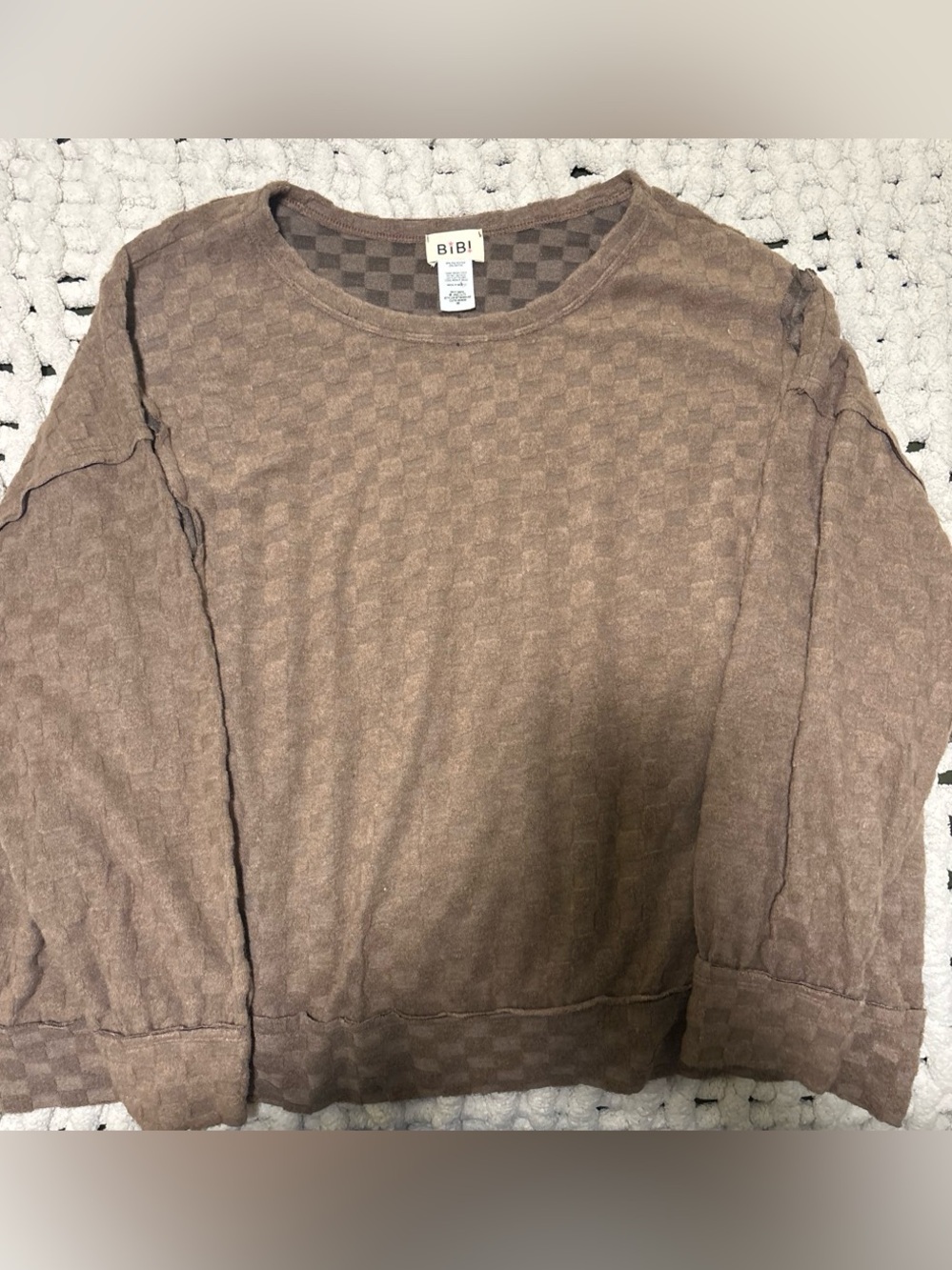 BiBi Men's Taupe Brown Checker Crewneck Sweater